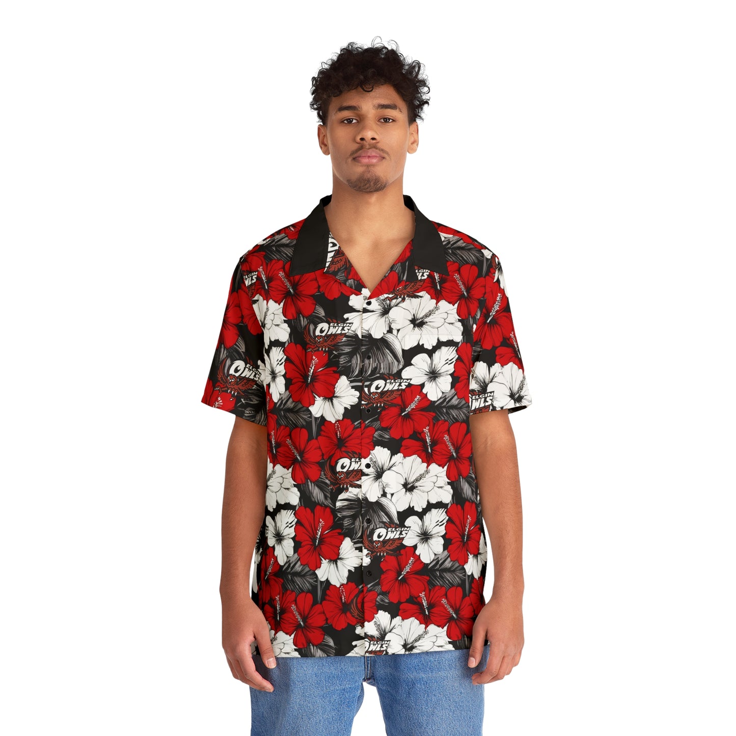 {Smaller Scale Flowers} Owls Red Hawaiian Shirt